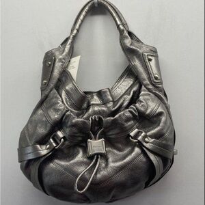 NWT b. makowsky “Havana” Metallic Pewter Hobo Bag  #BM8420